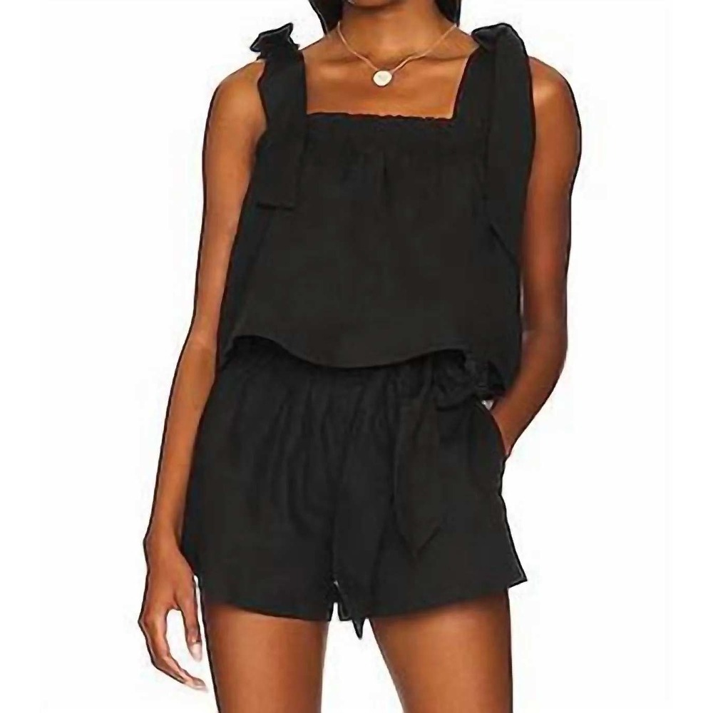 Something Navy NEW! $95 Tie Shoulder Linen Blend Lightweight Top in Black XS